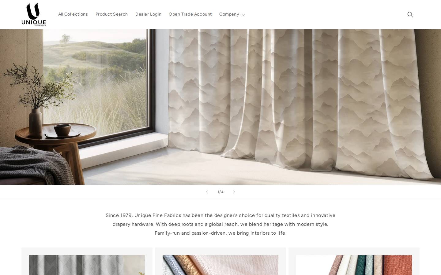 uniquefinefabrics.com homepage screenshot