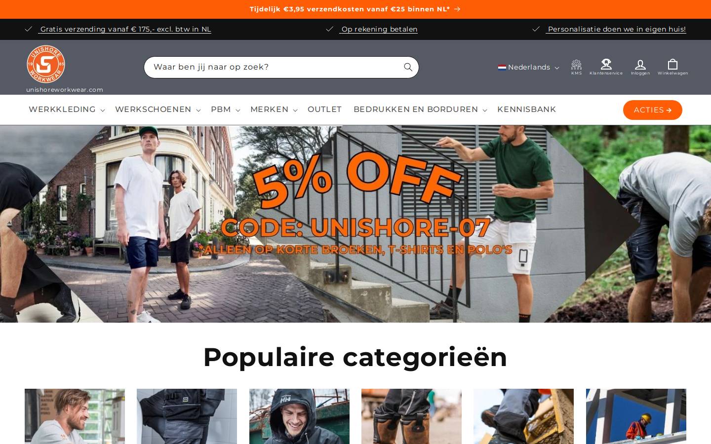 unishoreworkwear.com homepage screenshot