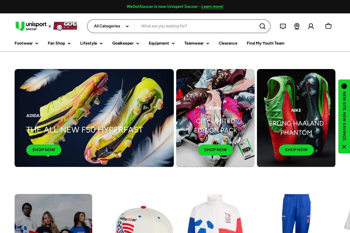 Unisport Soccer homepage screenshot
