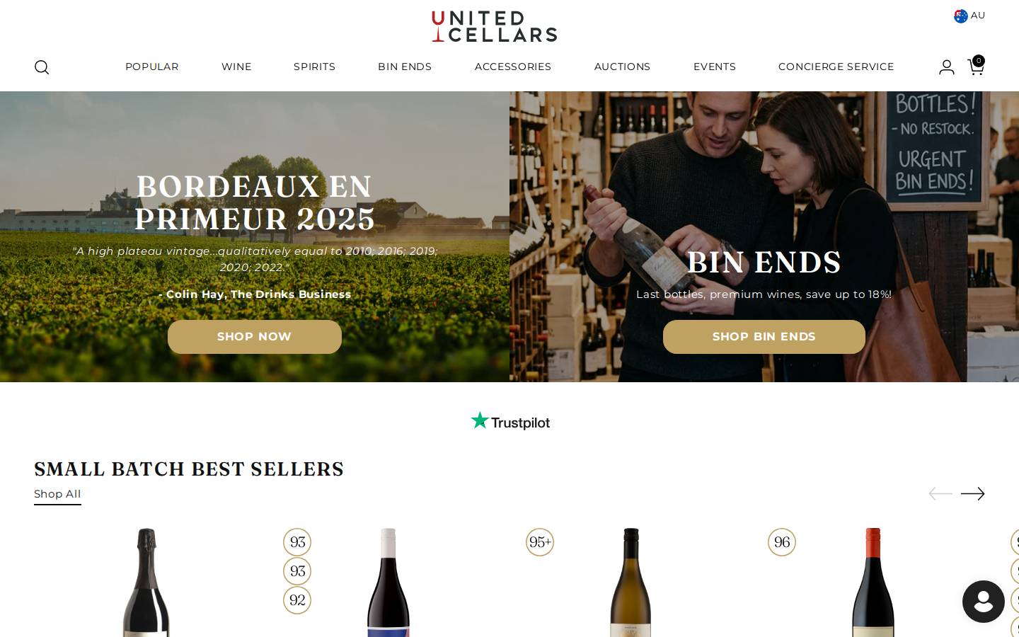 United Cellars homepage screenshot