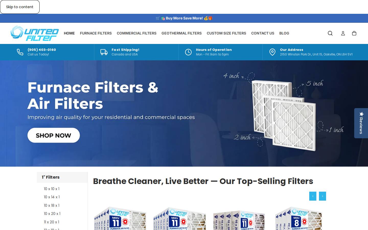 unitedfilter.com homepage screenshot