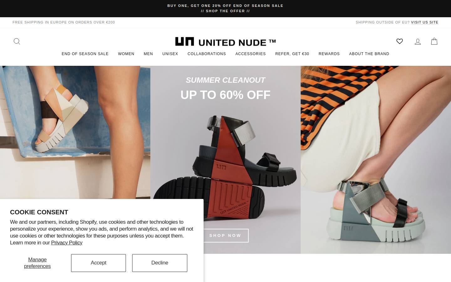 United Nude homepage screenshot