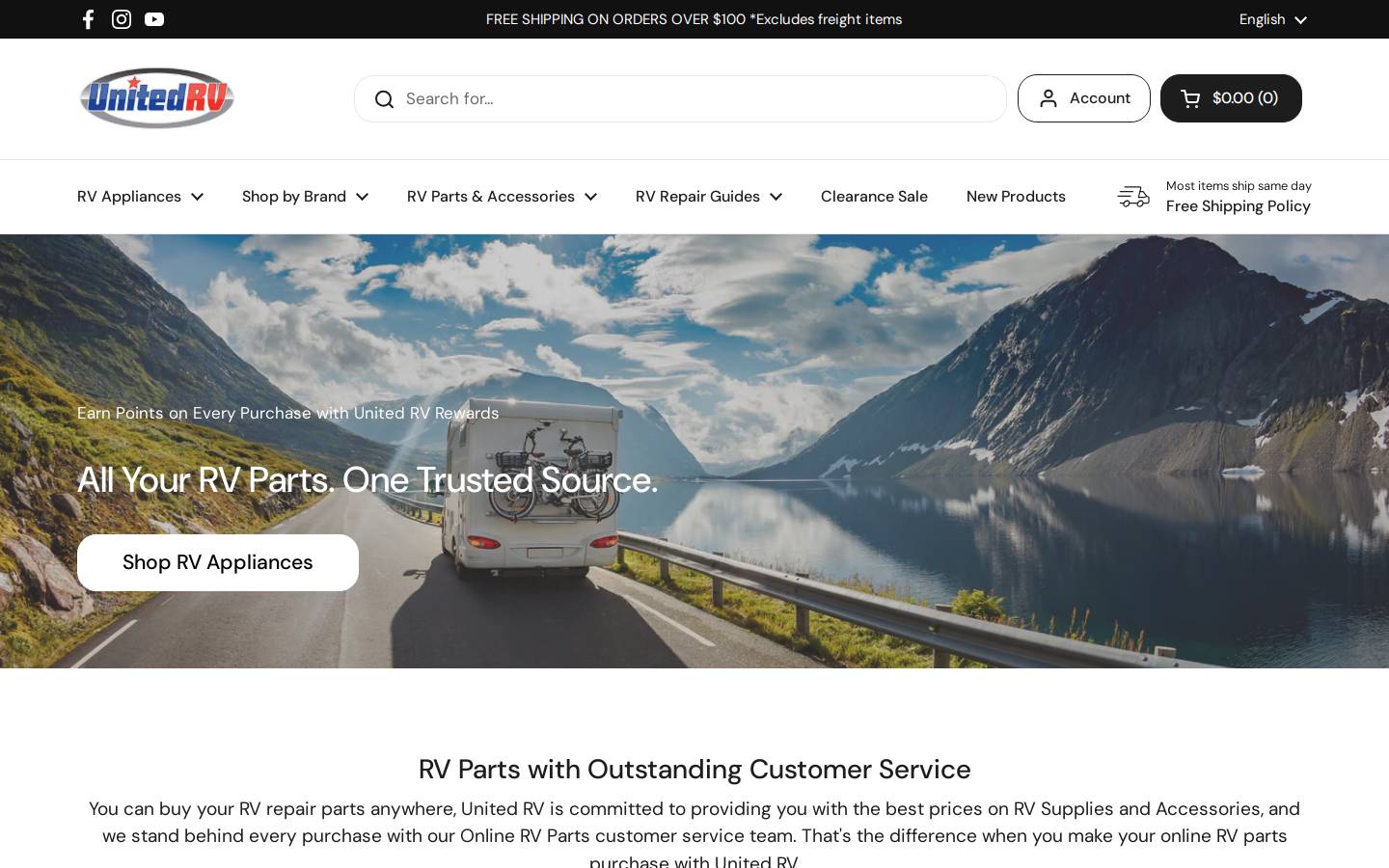 unitedrvparts.com homepage screenshot