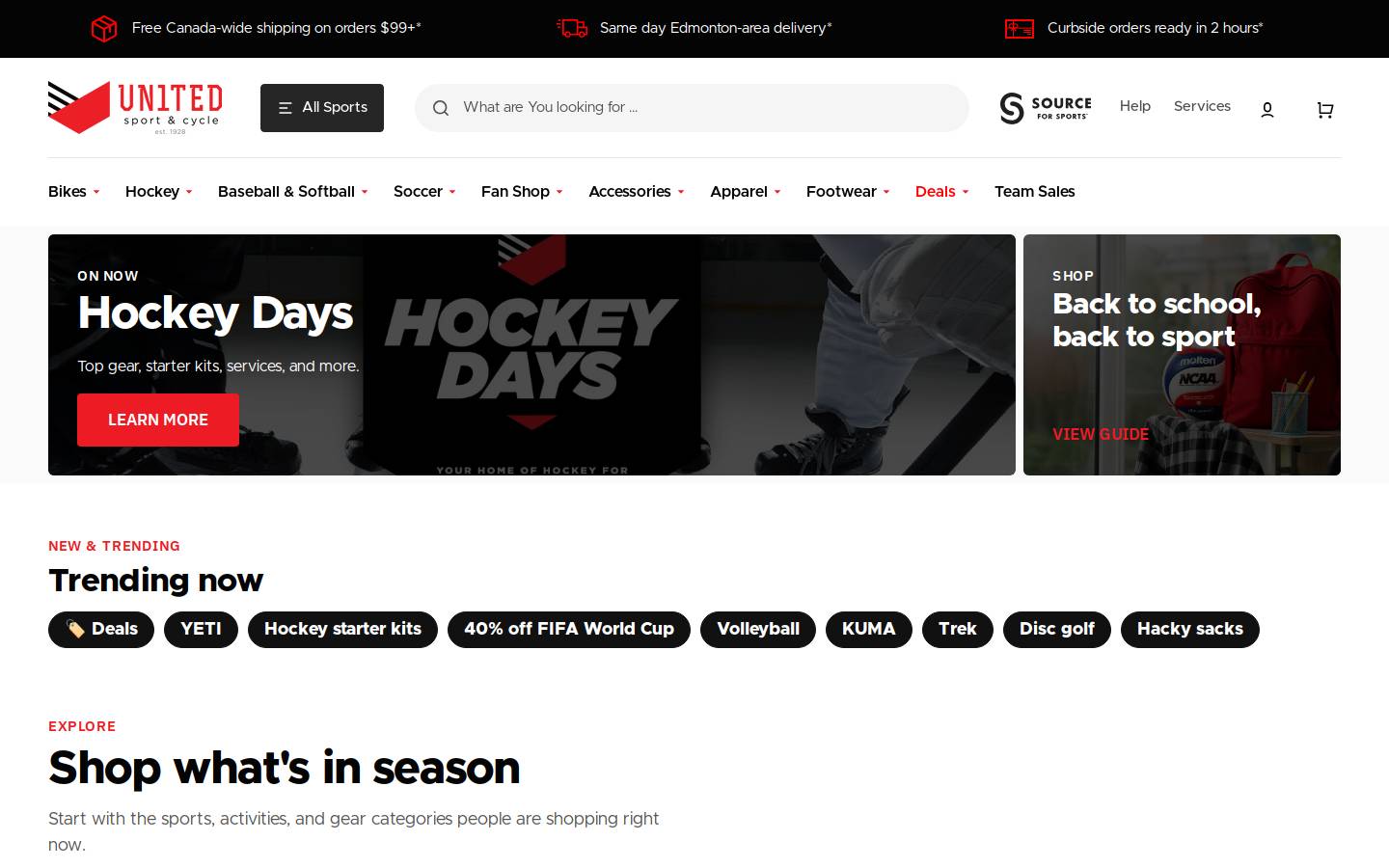 unitedsport.ca homepage screenshot
