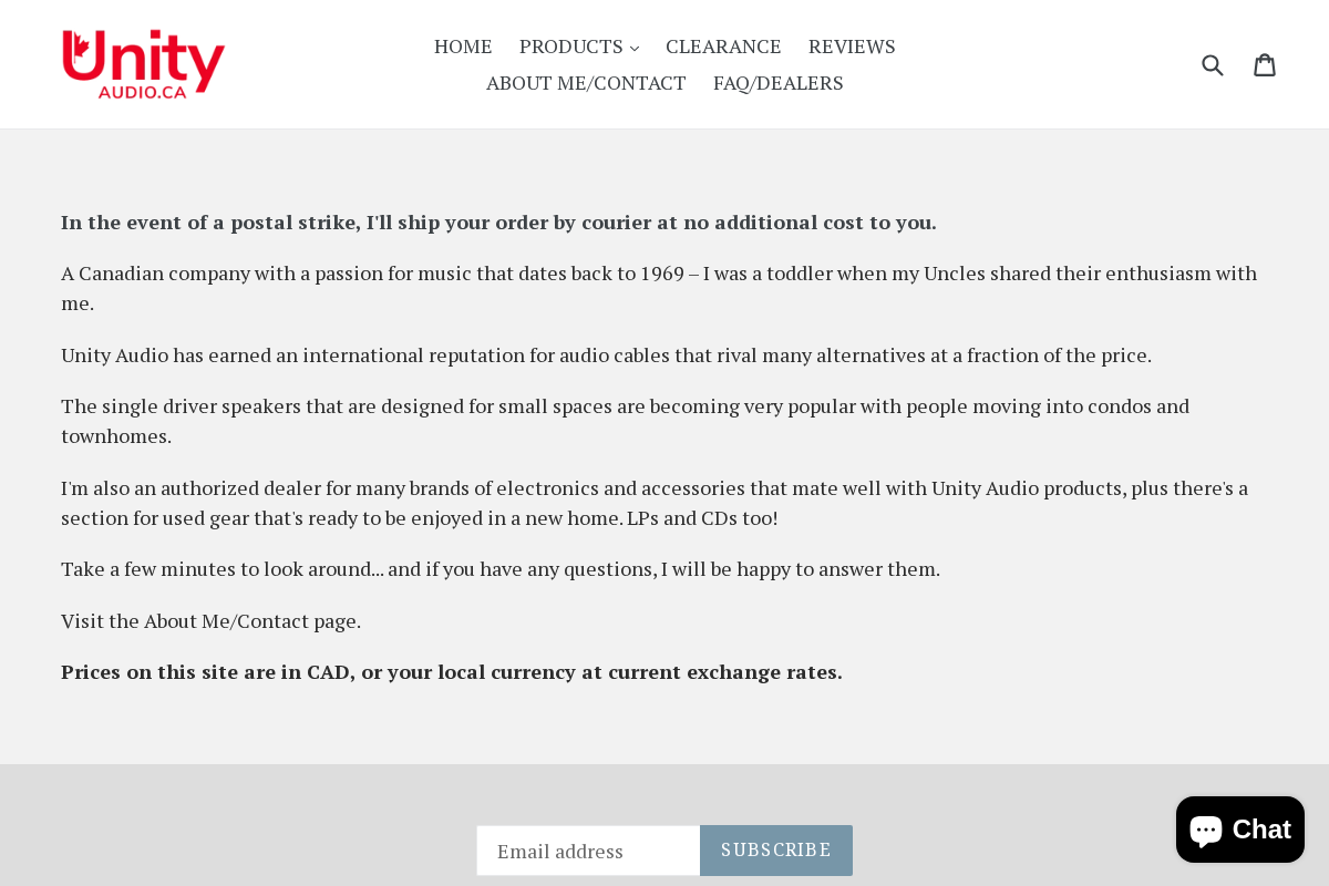 Unity Audio Canada homepage screenshot