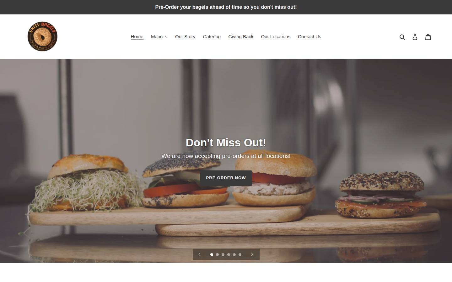 unitybagels.com homepage screenshot