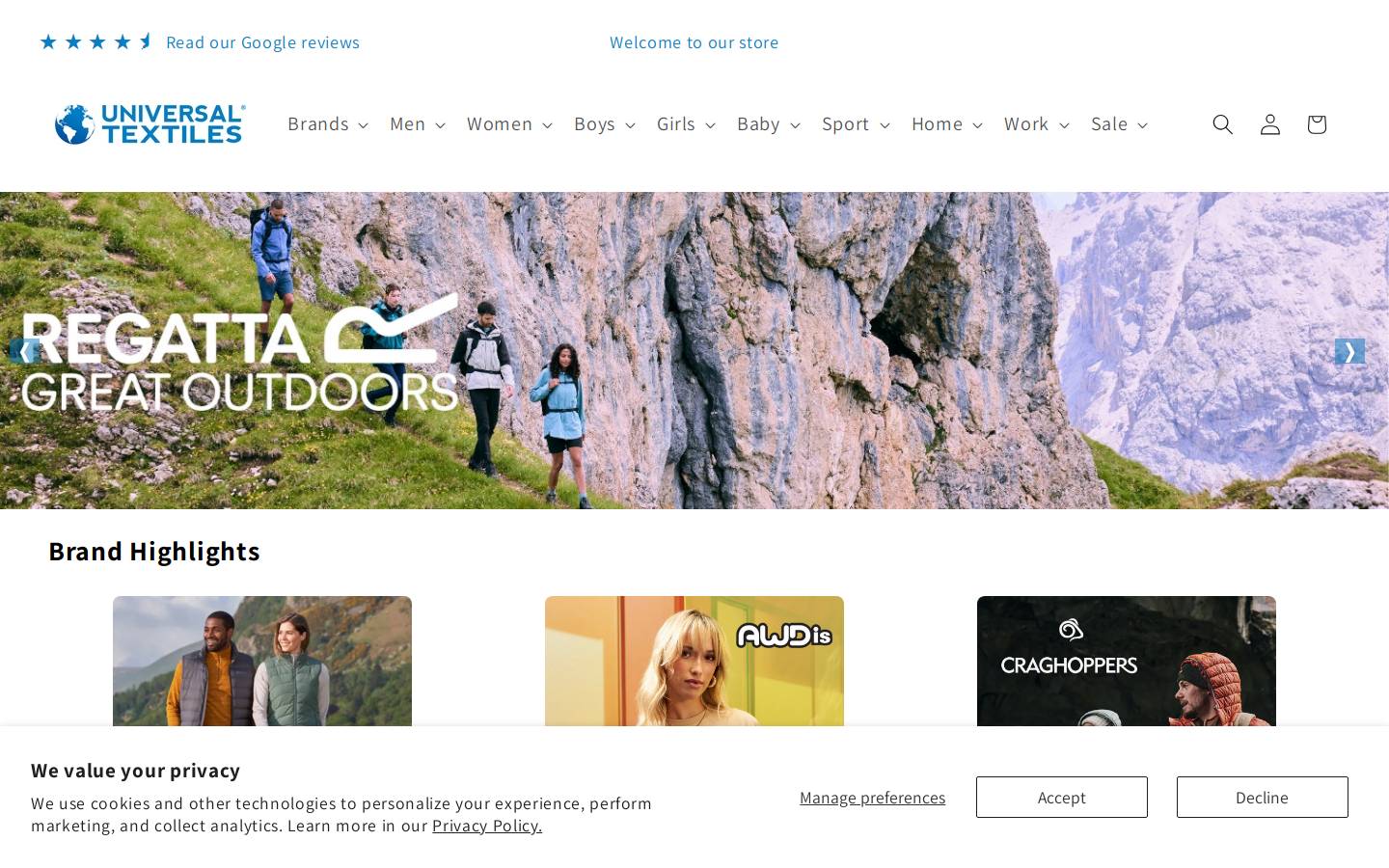 Universal Textiles homepage screenshot