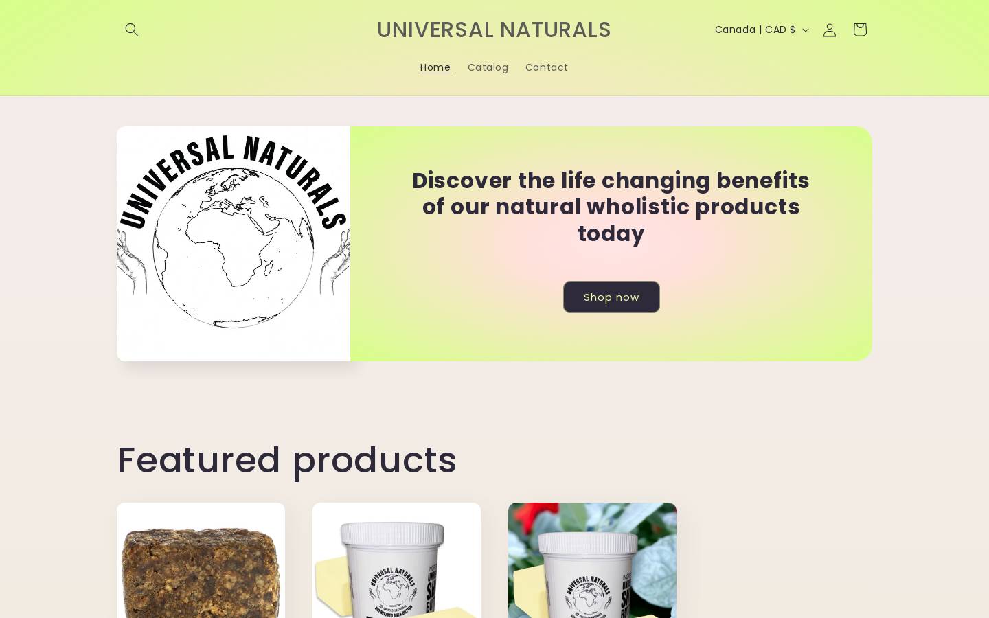 universalnaturals.store homepage screenshot