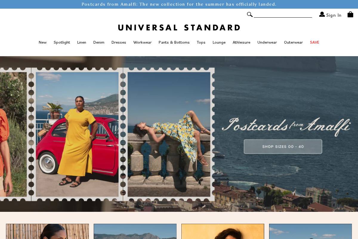 Universal Standard Inc homepage screenshot