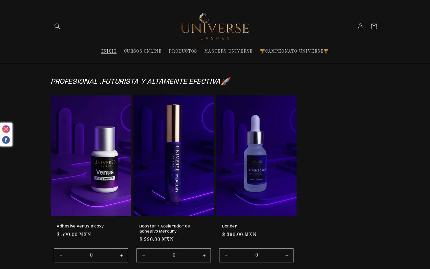 universelashesmx.com homepage screenshot