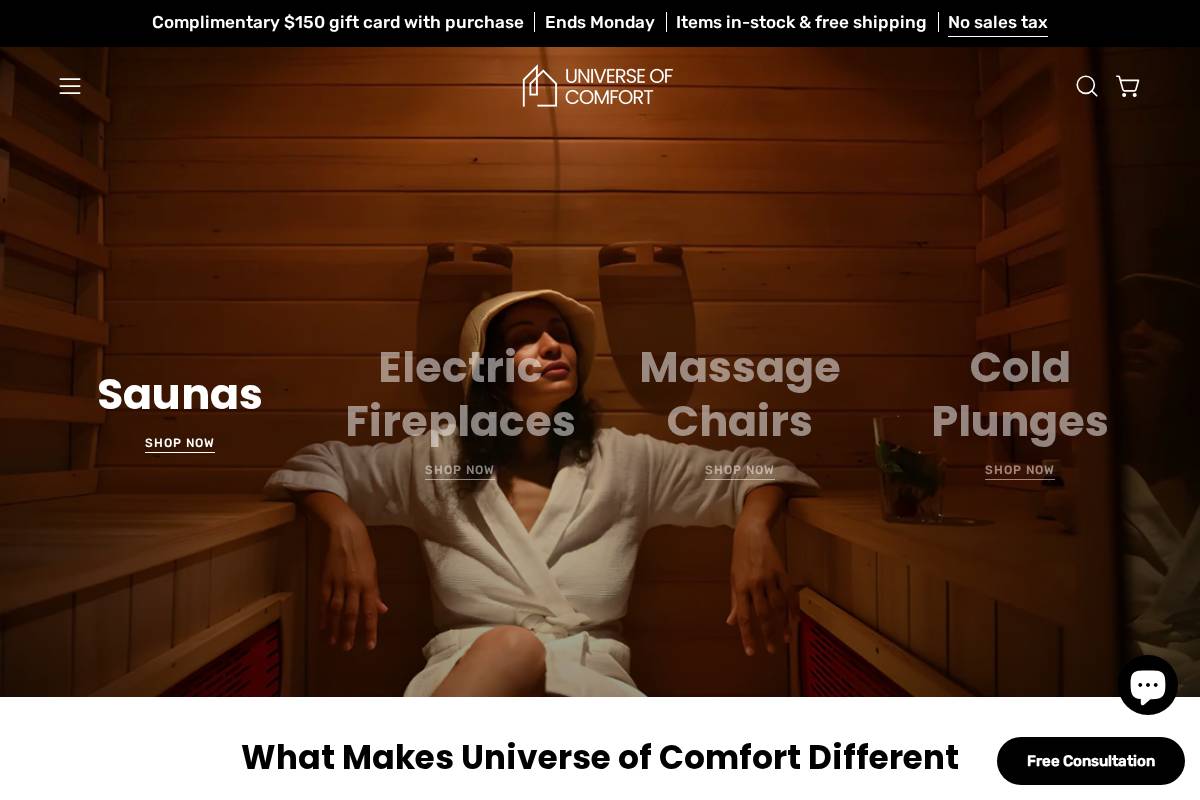 universeofcomfort.com homepage screenshot