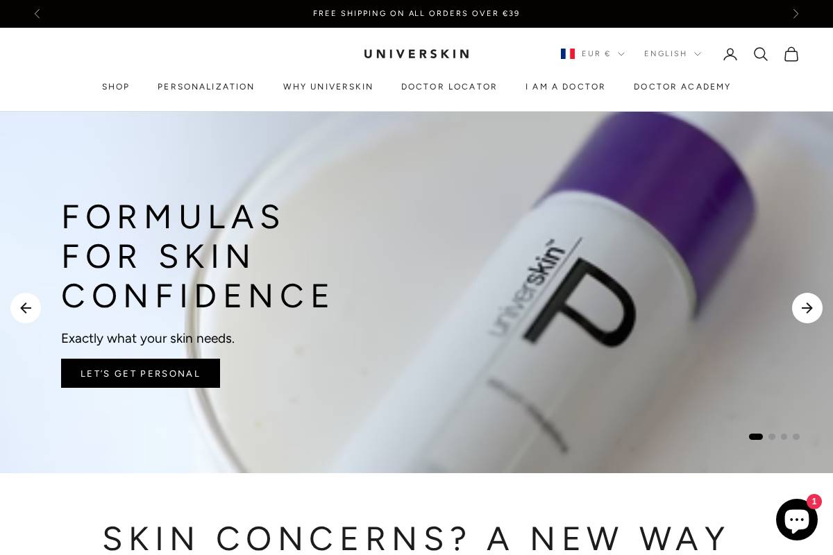 Universkin homepage screenshot