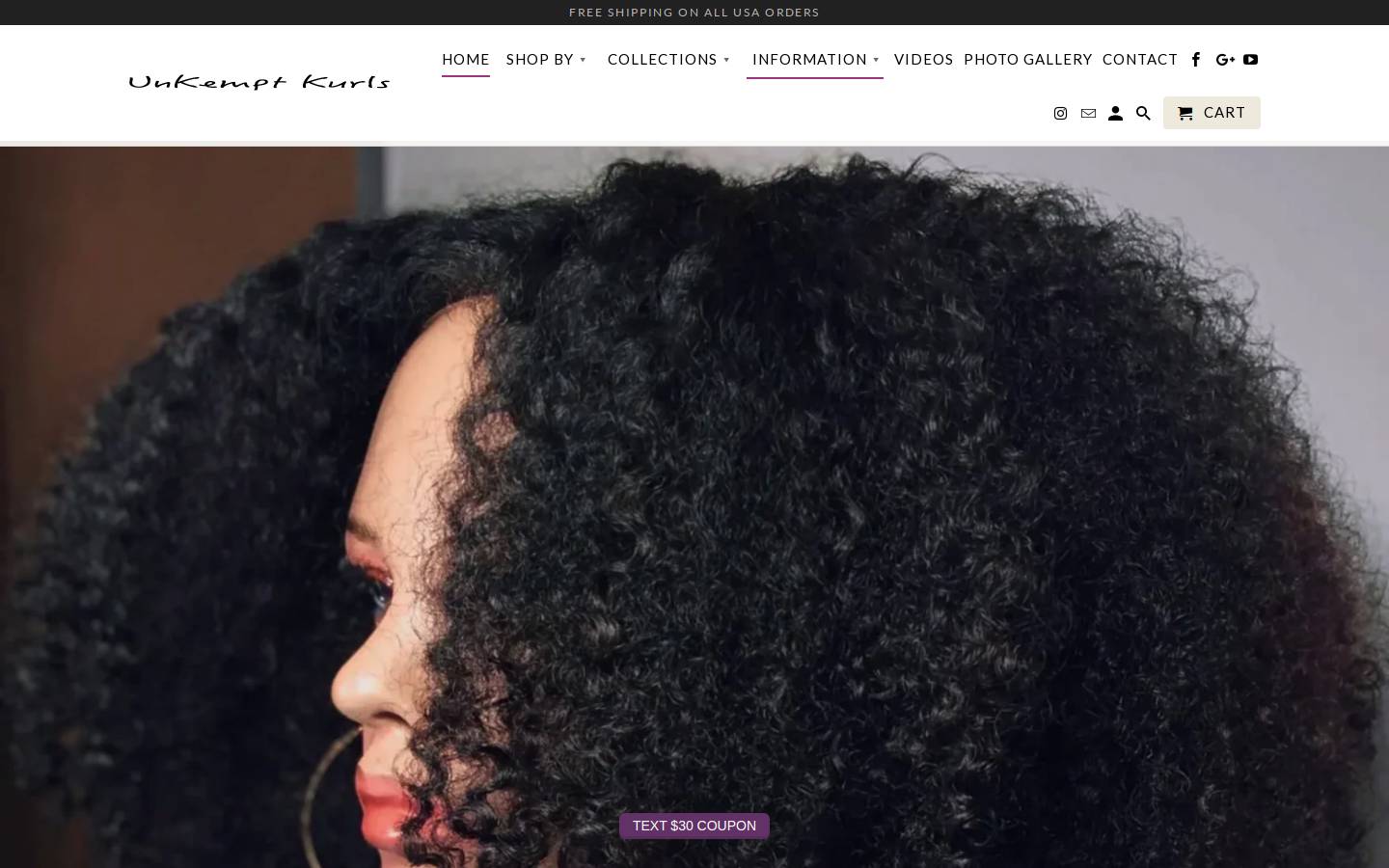 unkemptkurls.com homepage screenshot