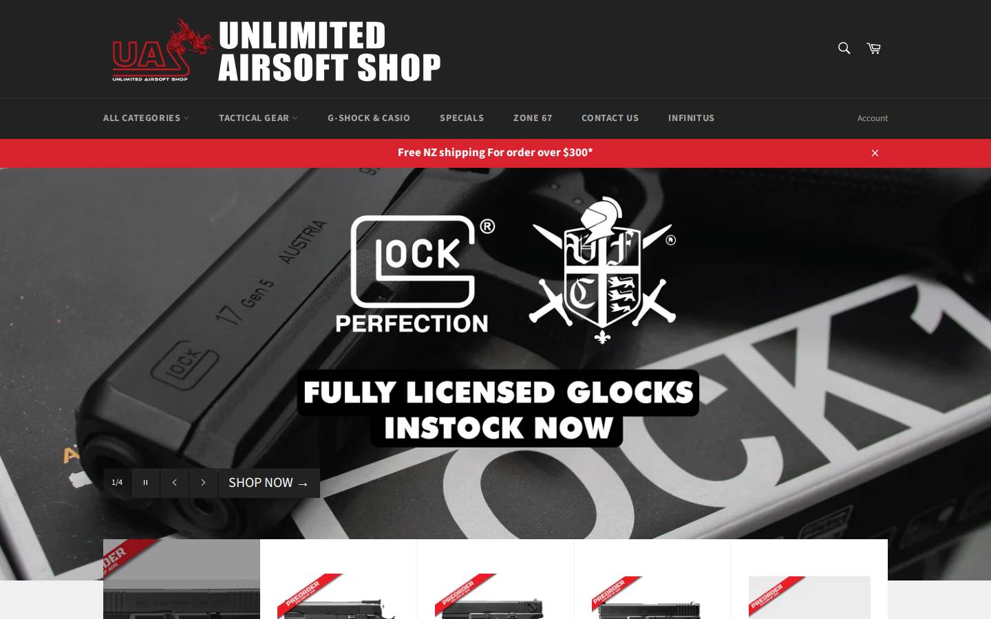 unlimitedairsoftshop.co.nz homepage screenshot