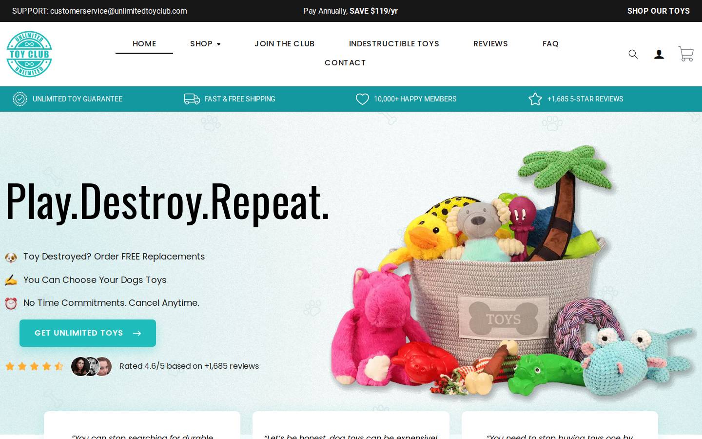 unlimitedtoyclub.com homepage screenshot