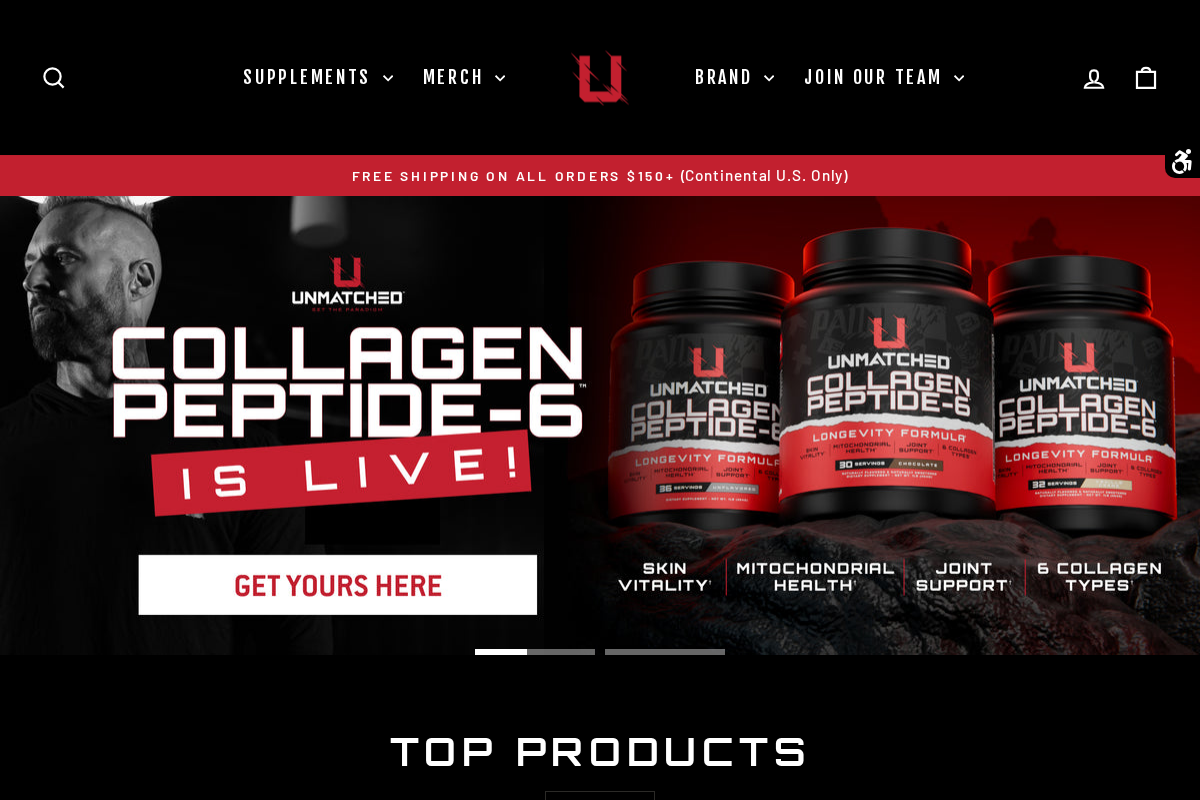 Unmatched Supps homepage screenshot