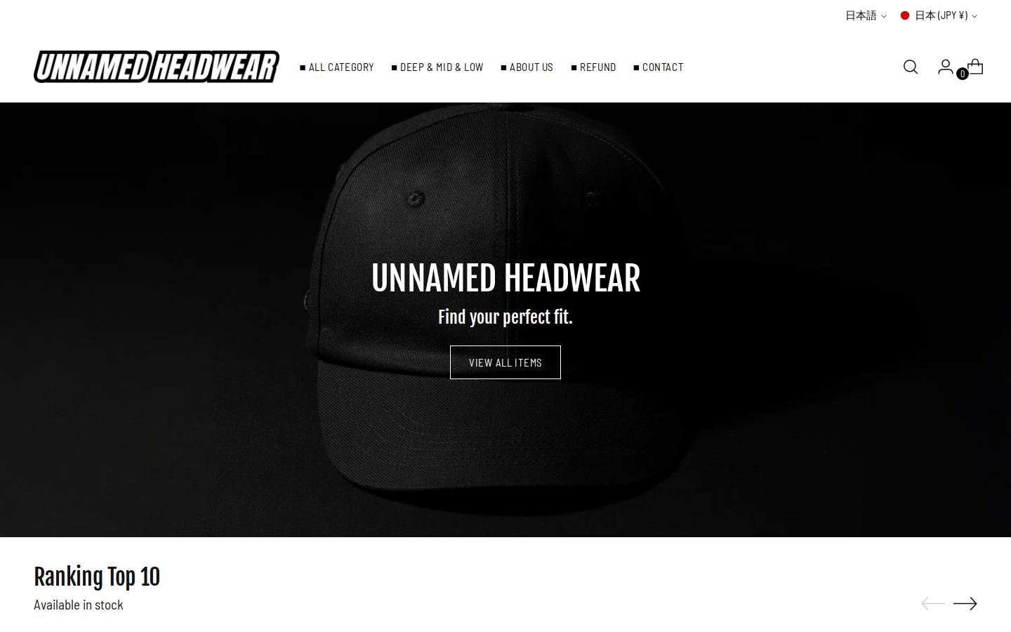 unnamedheadwear.com homepage screenshot