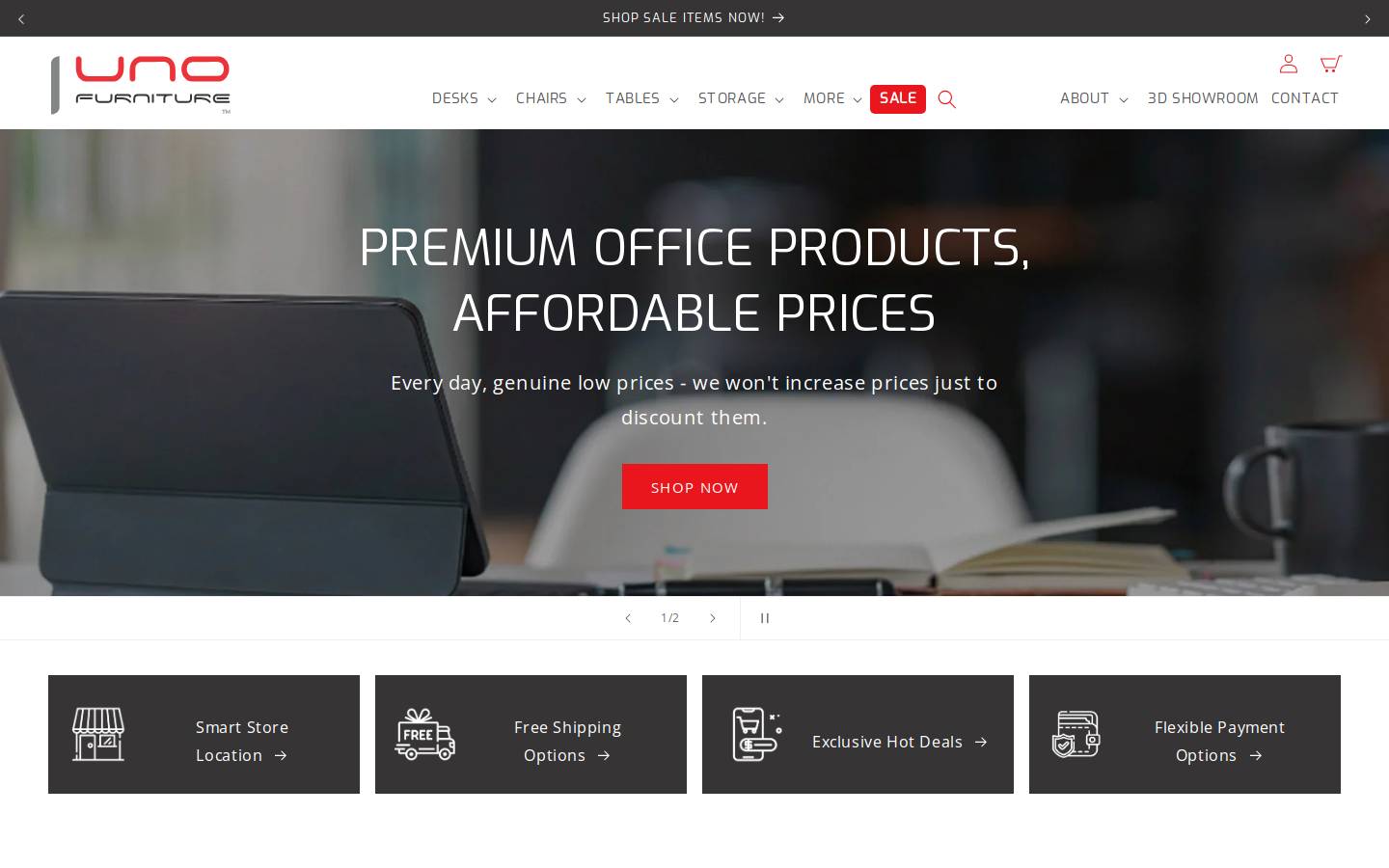 Uno Furniture homepage screenshot