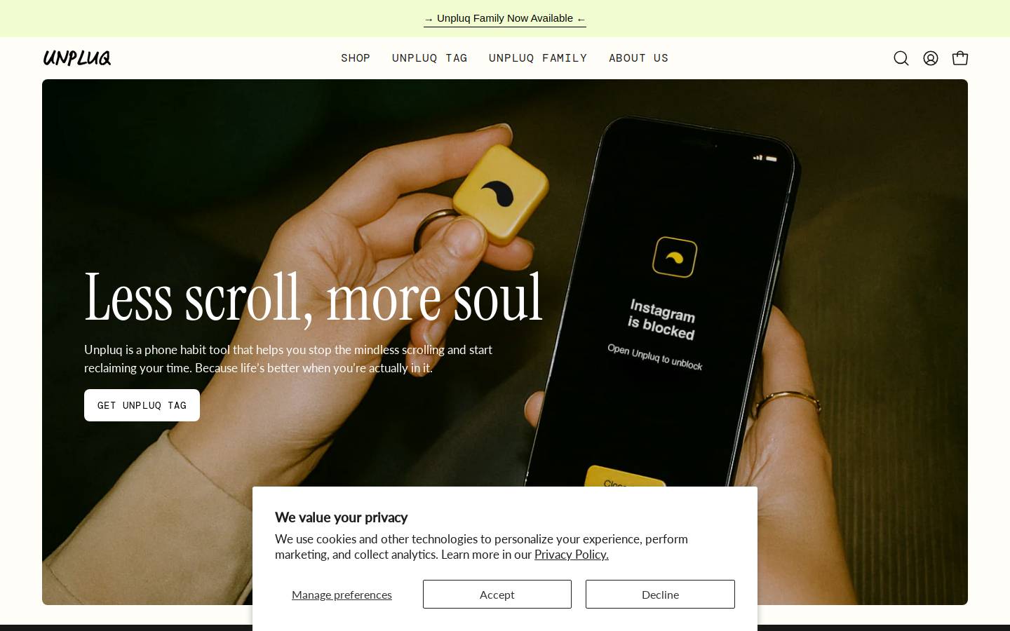 Unpluq homepage screenshot