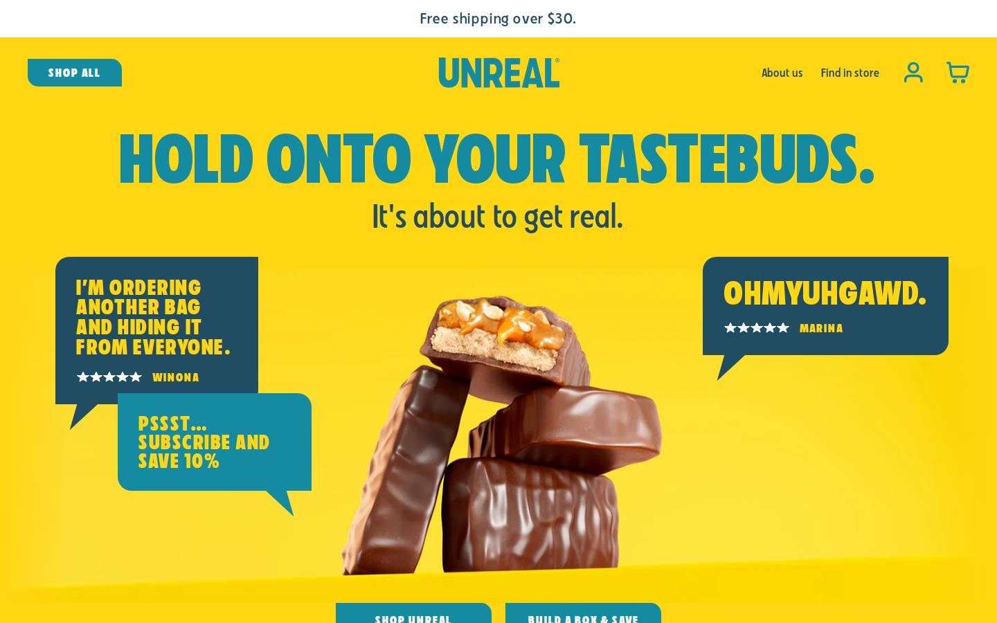 unrealsnacks.com homepage screenshot