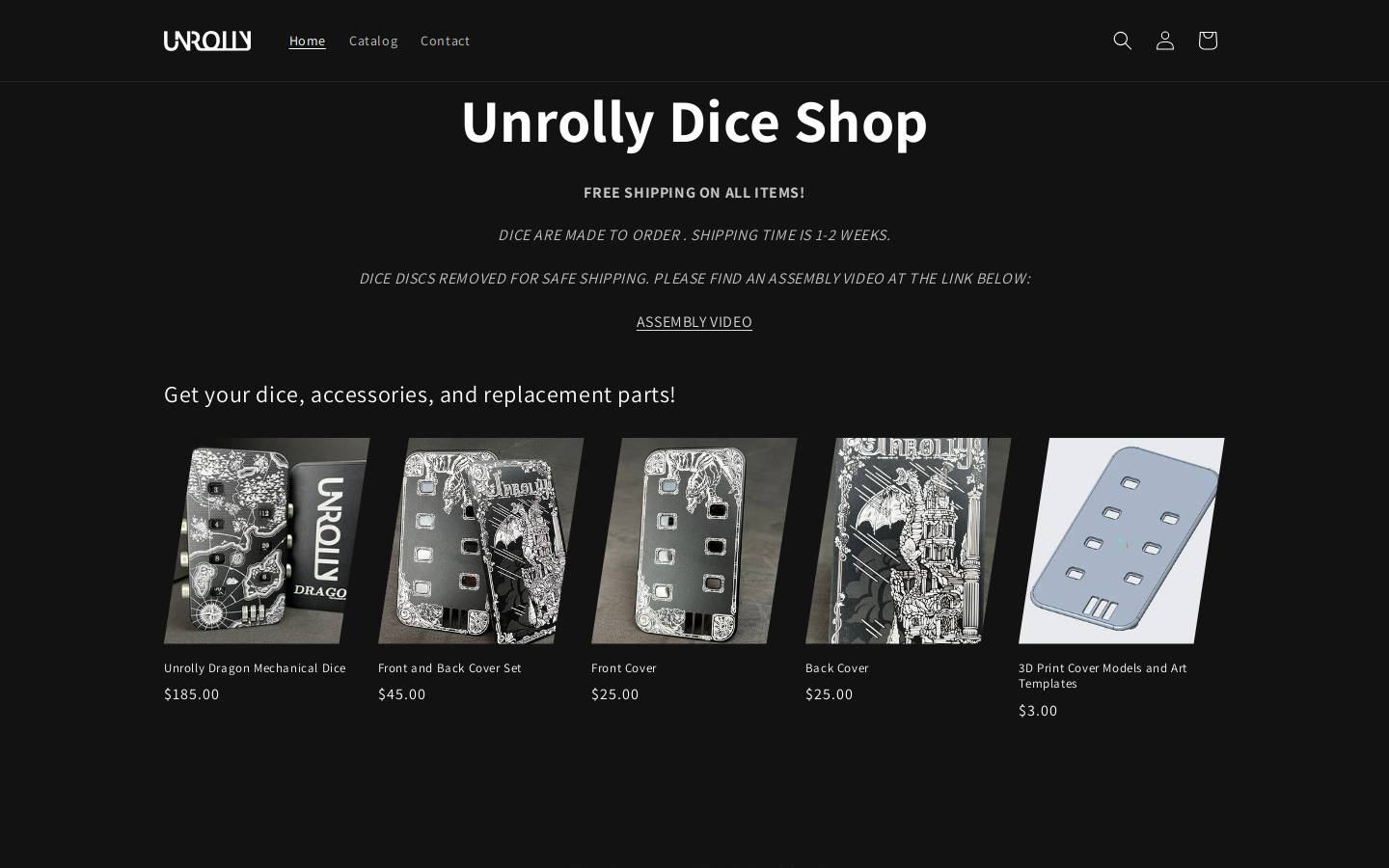 unrollydiceshop.com homepage screenshot