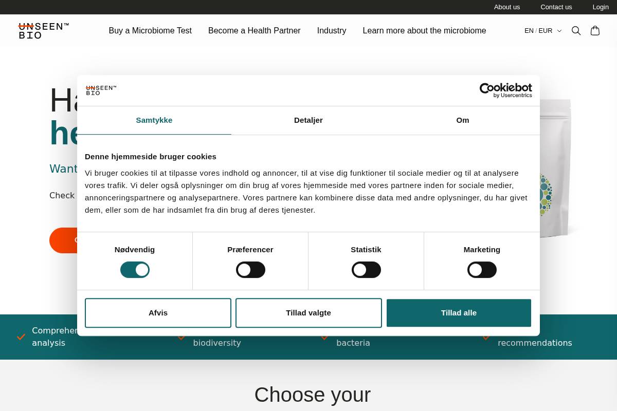 Unseen Bio homepage screenshot