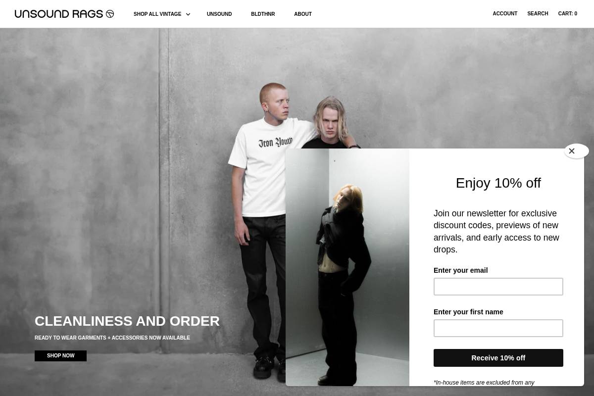unsoundrags.com homepage screenshot