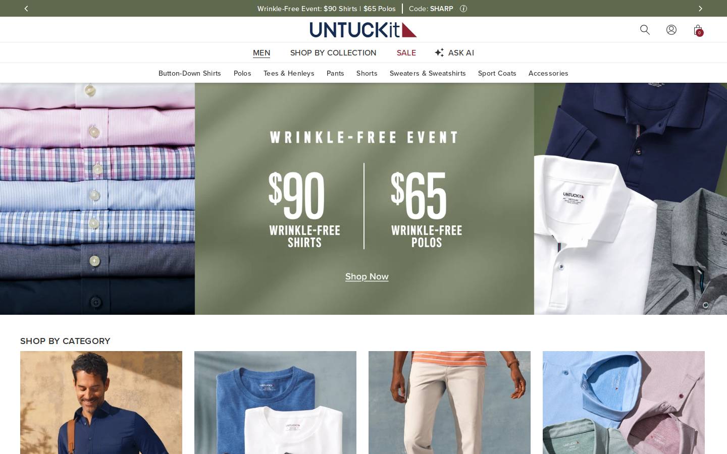 UNTUCKit homepage screenshot