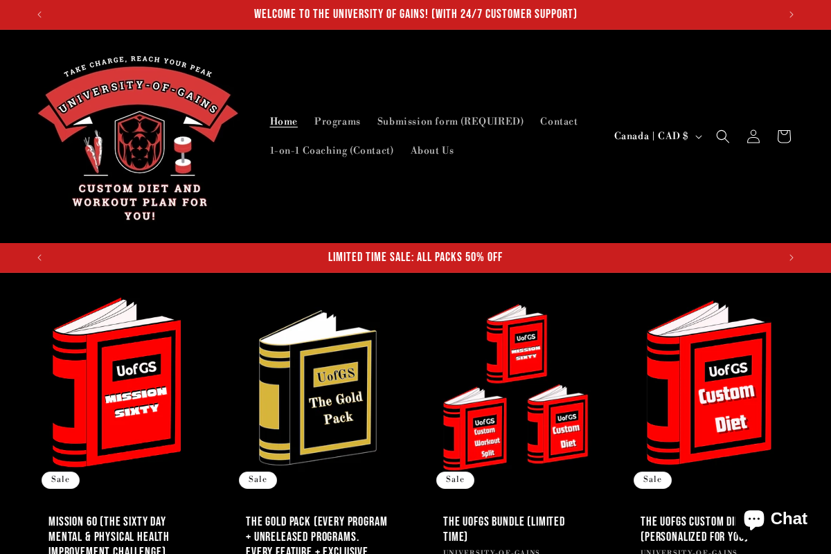 University-of-Gains homepage screenshot