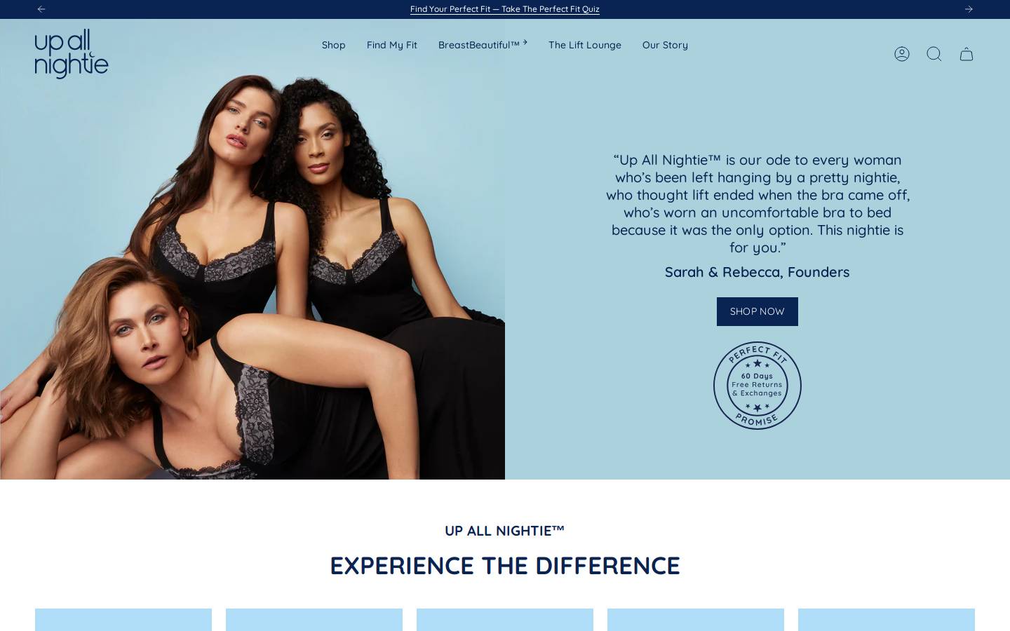 upallnightie.com homepage screenshot