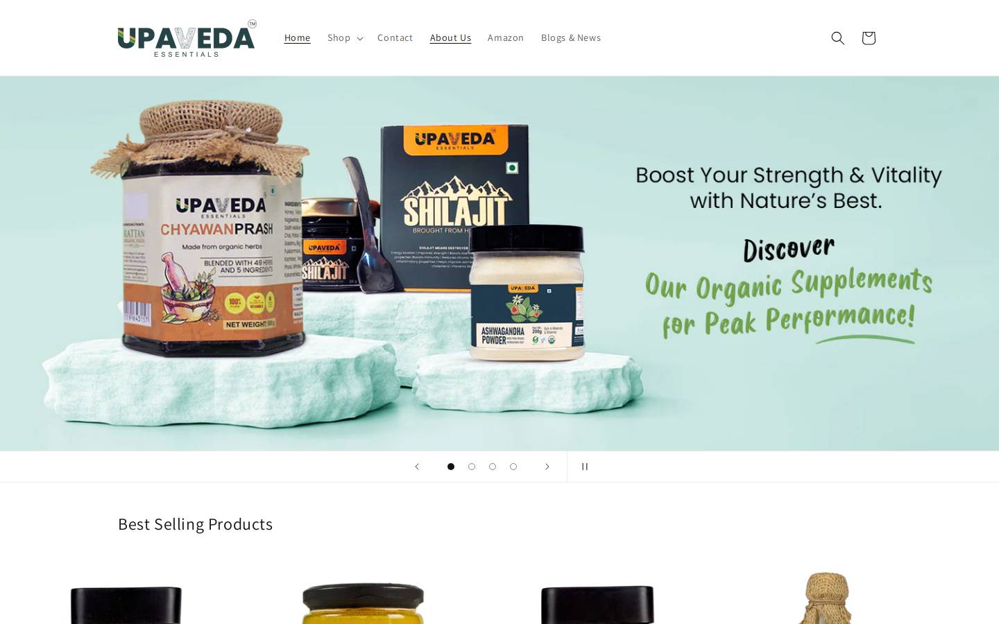 upavedaessentials.com homepage screenshot