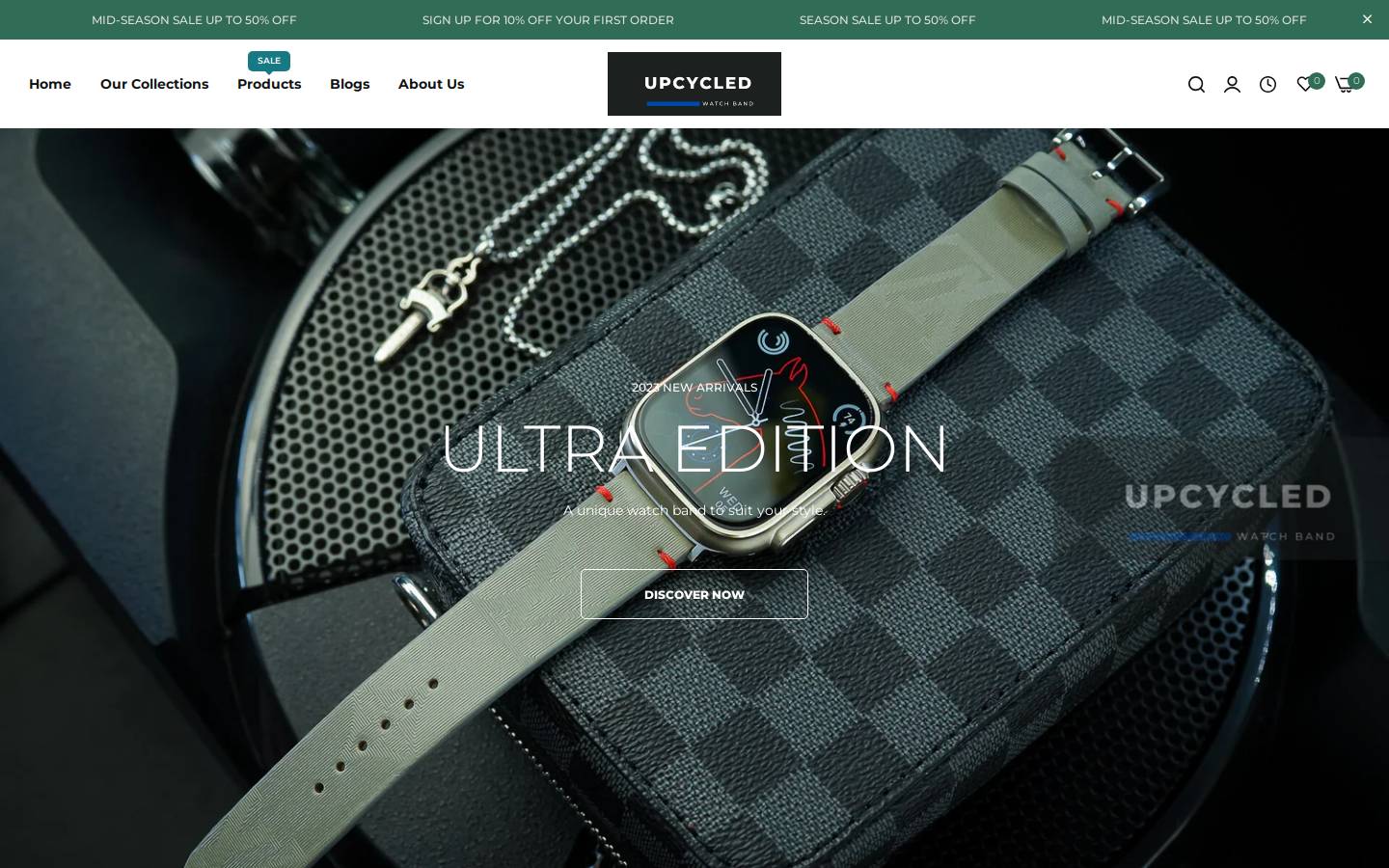 upcycledwatchband.com homepage screenshot