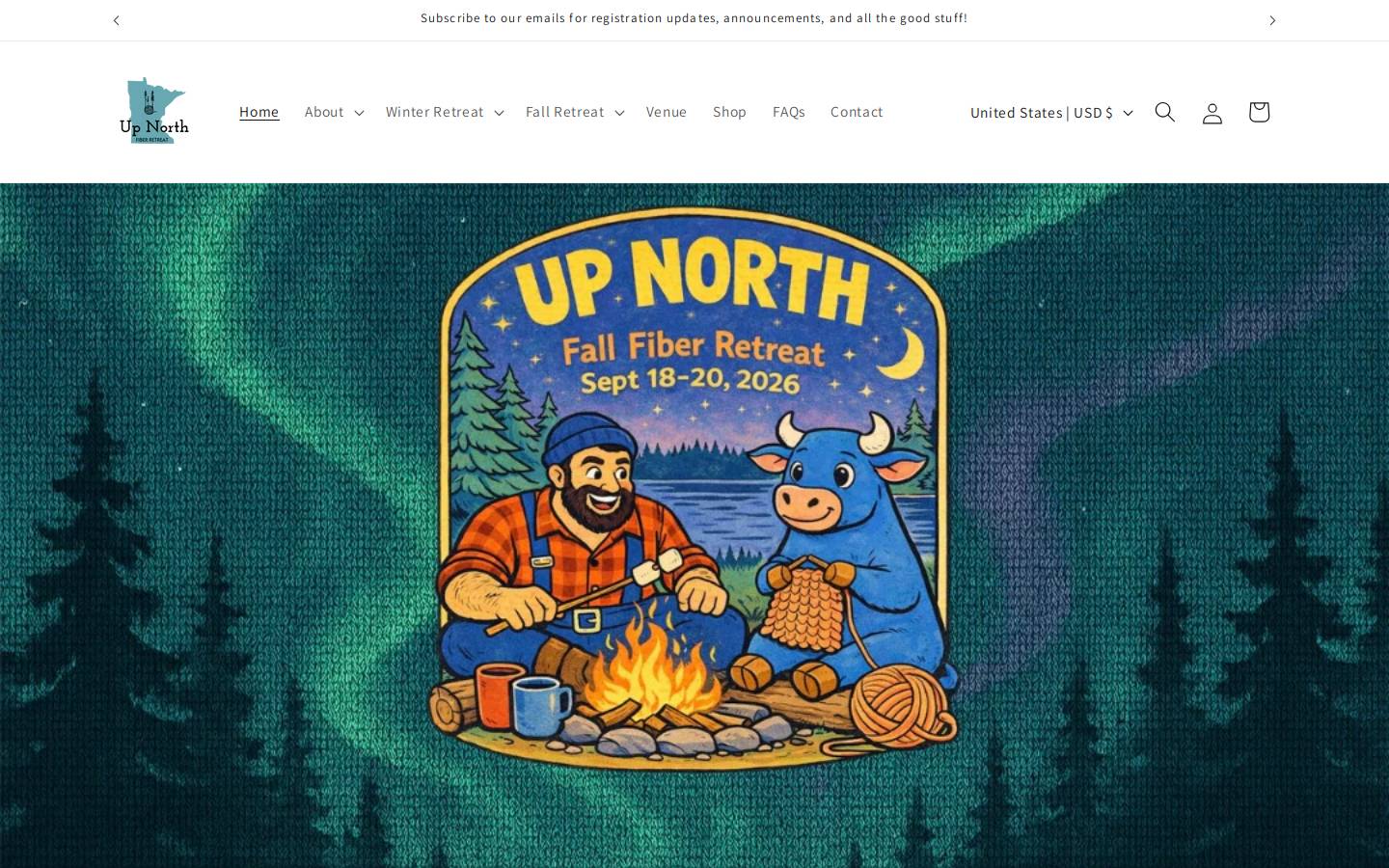 upnorthfiberretreat.com homepage screenshot