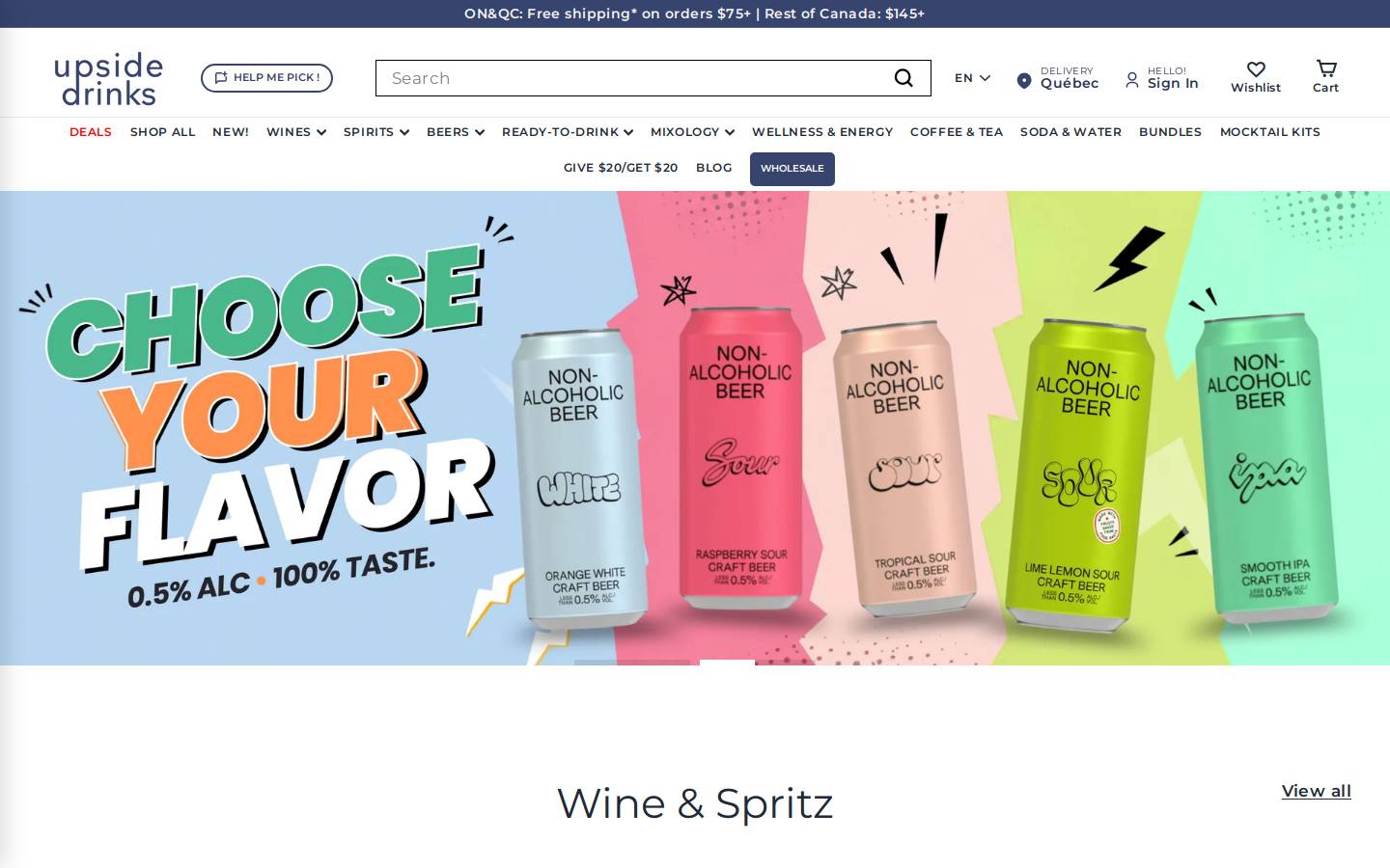 Upside Drinks homepage screenshot