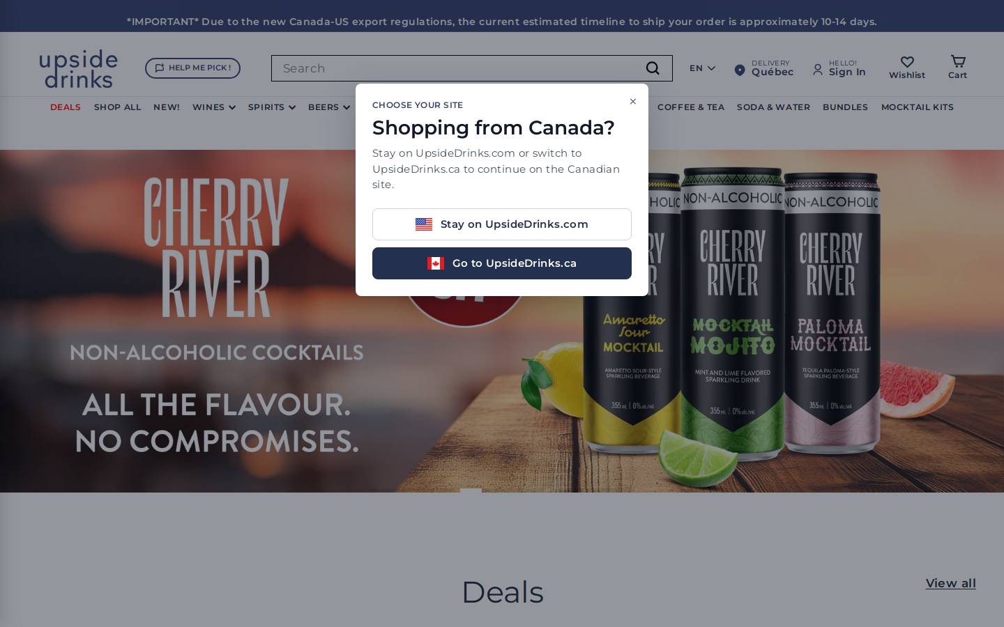 Upsidedrinks homepage screenshot