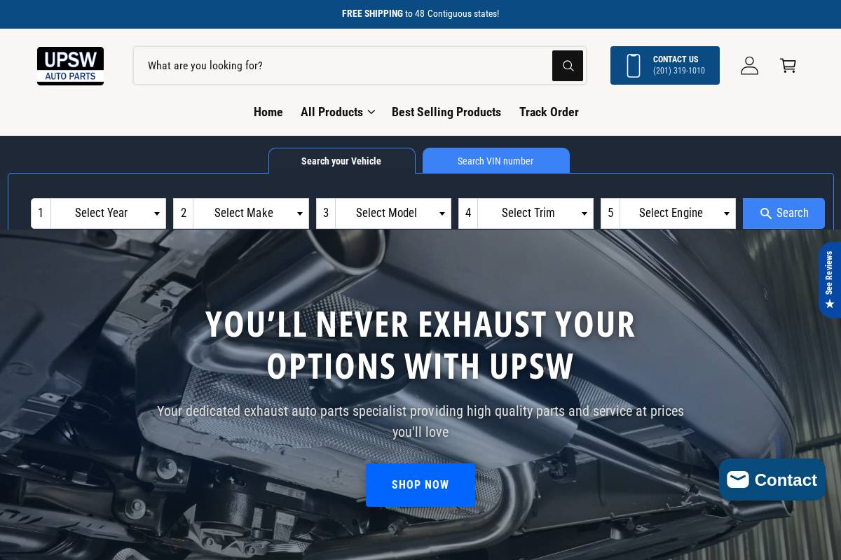 UPSW Auto Parts homepage screenshot