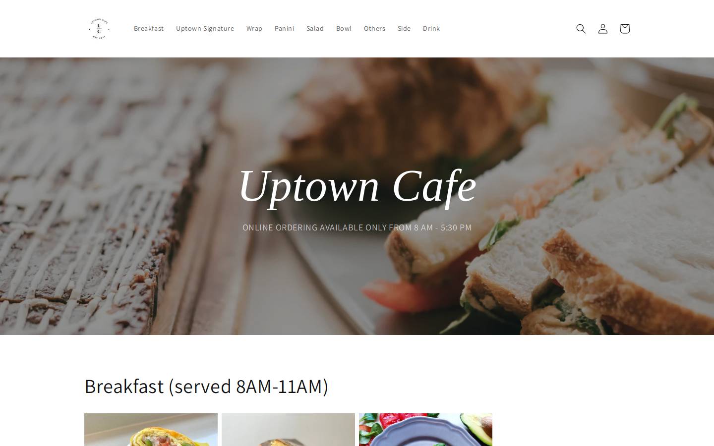 uptowncafeva.com homepage screenshot