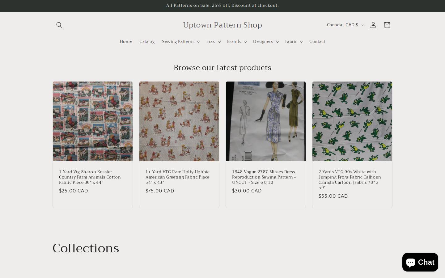 uptownpatternshop.com homepage screenshot