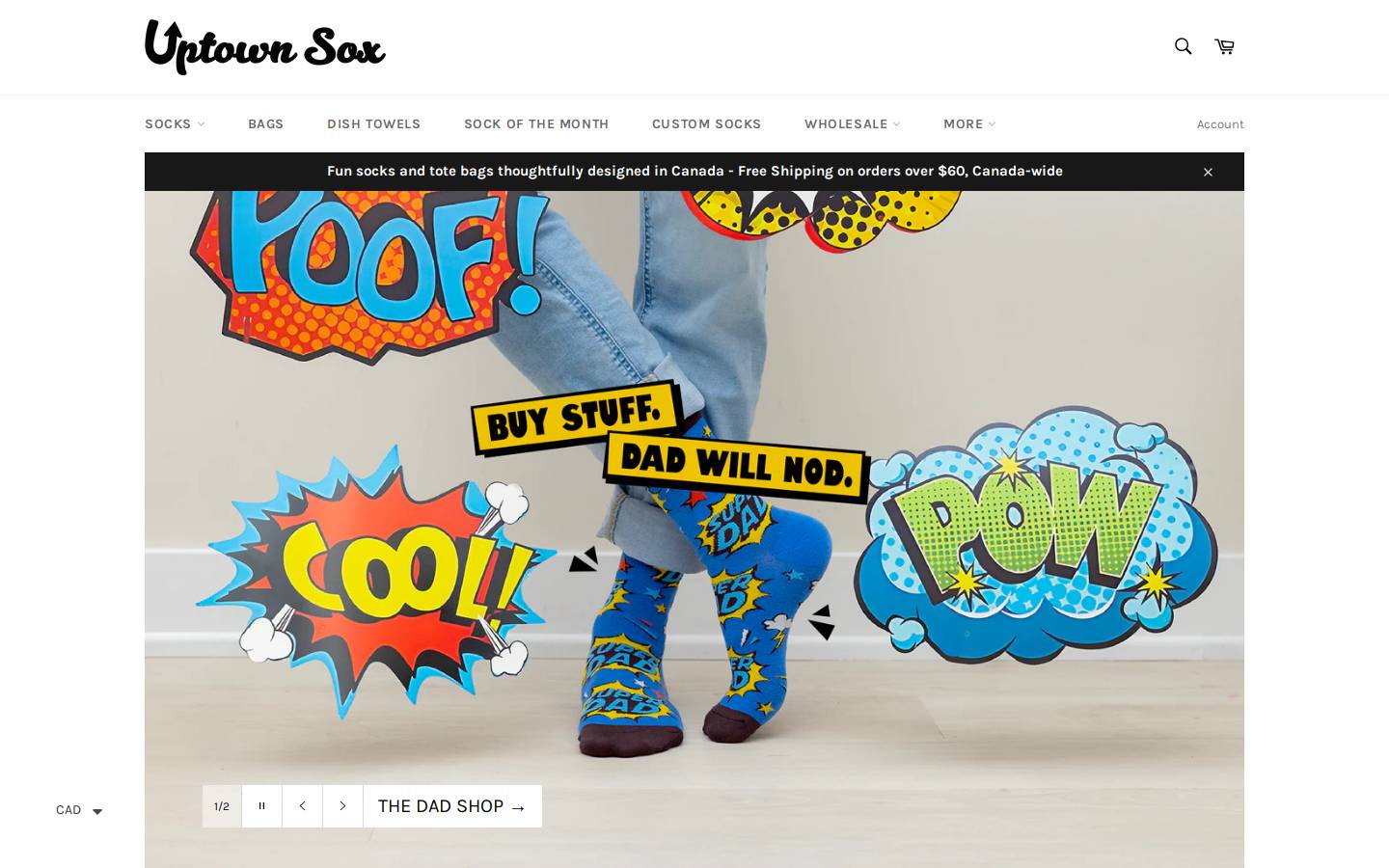 uptownsox.com homepage screenshot