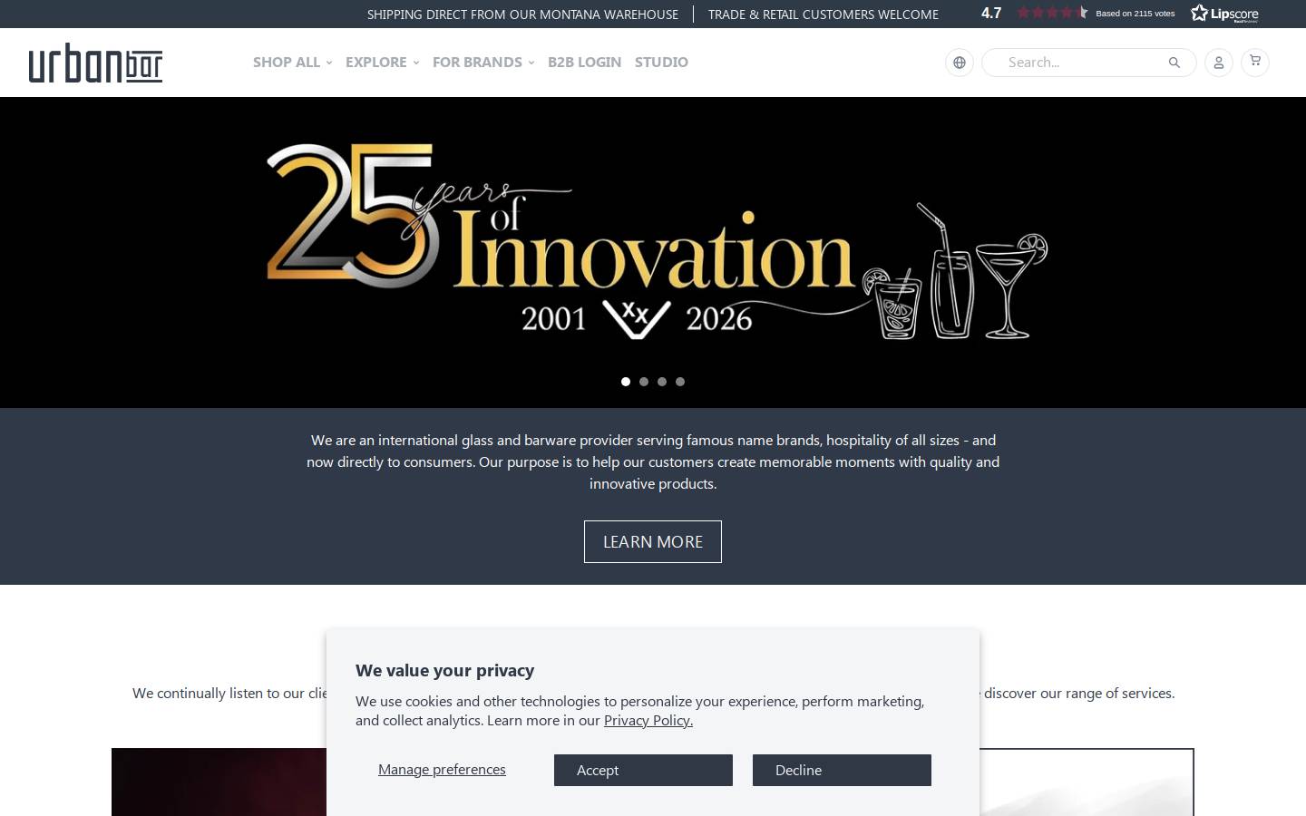 Urban Bar US homepage screenshot