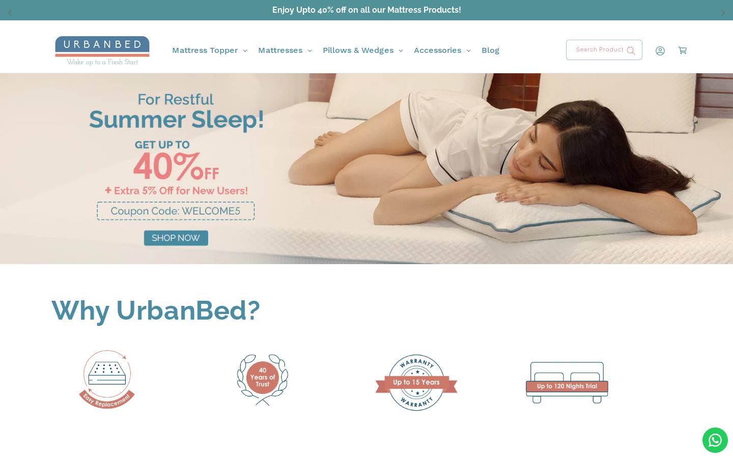 urbanbed.in homepage screenshot