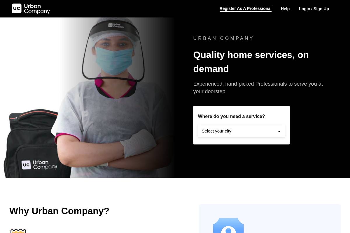 urbancompany.com homepage screenshot