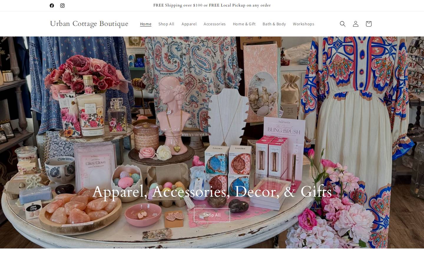 urbancottageboutique.com homepage screenshot