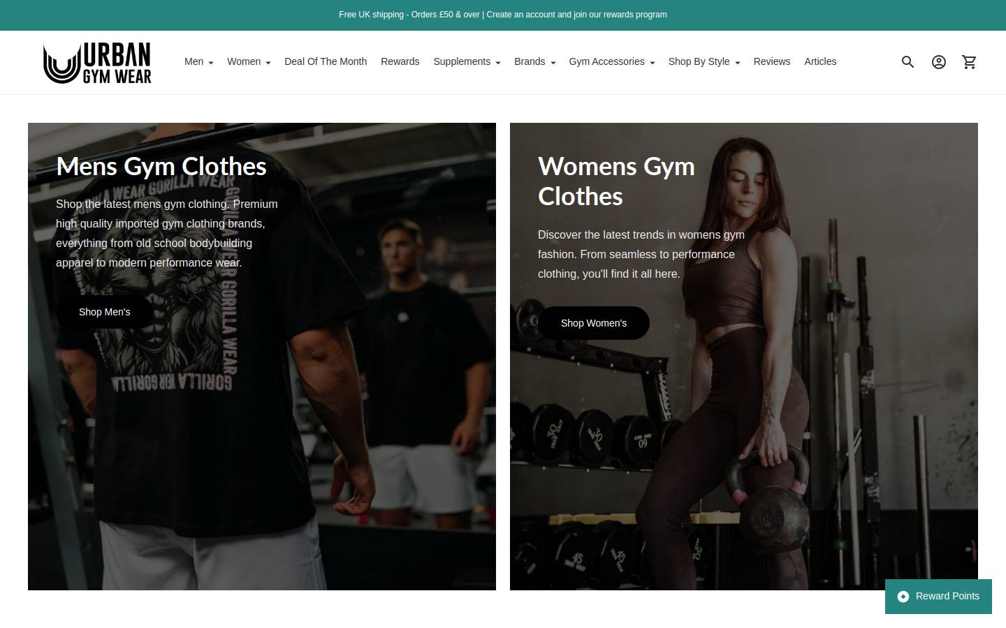 Urban Gym Wear homepage screenshot