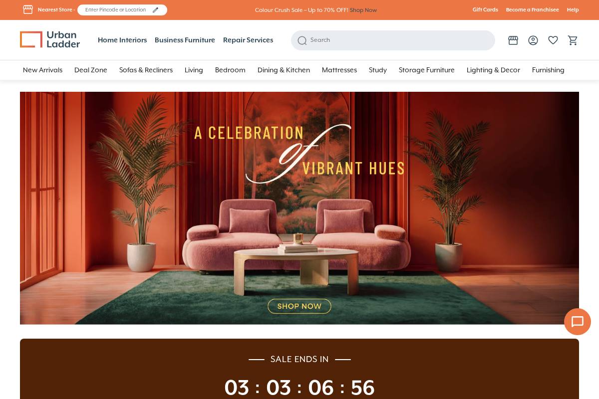 Urban Ladder homepage screenshot