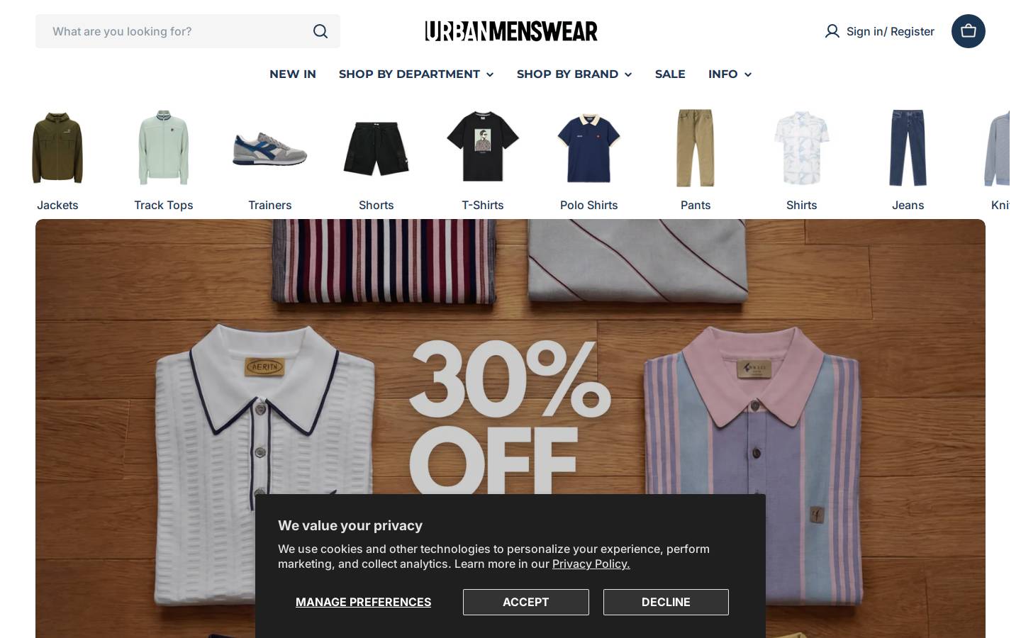 Urban Menswear homepage screenshot