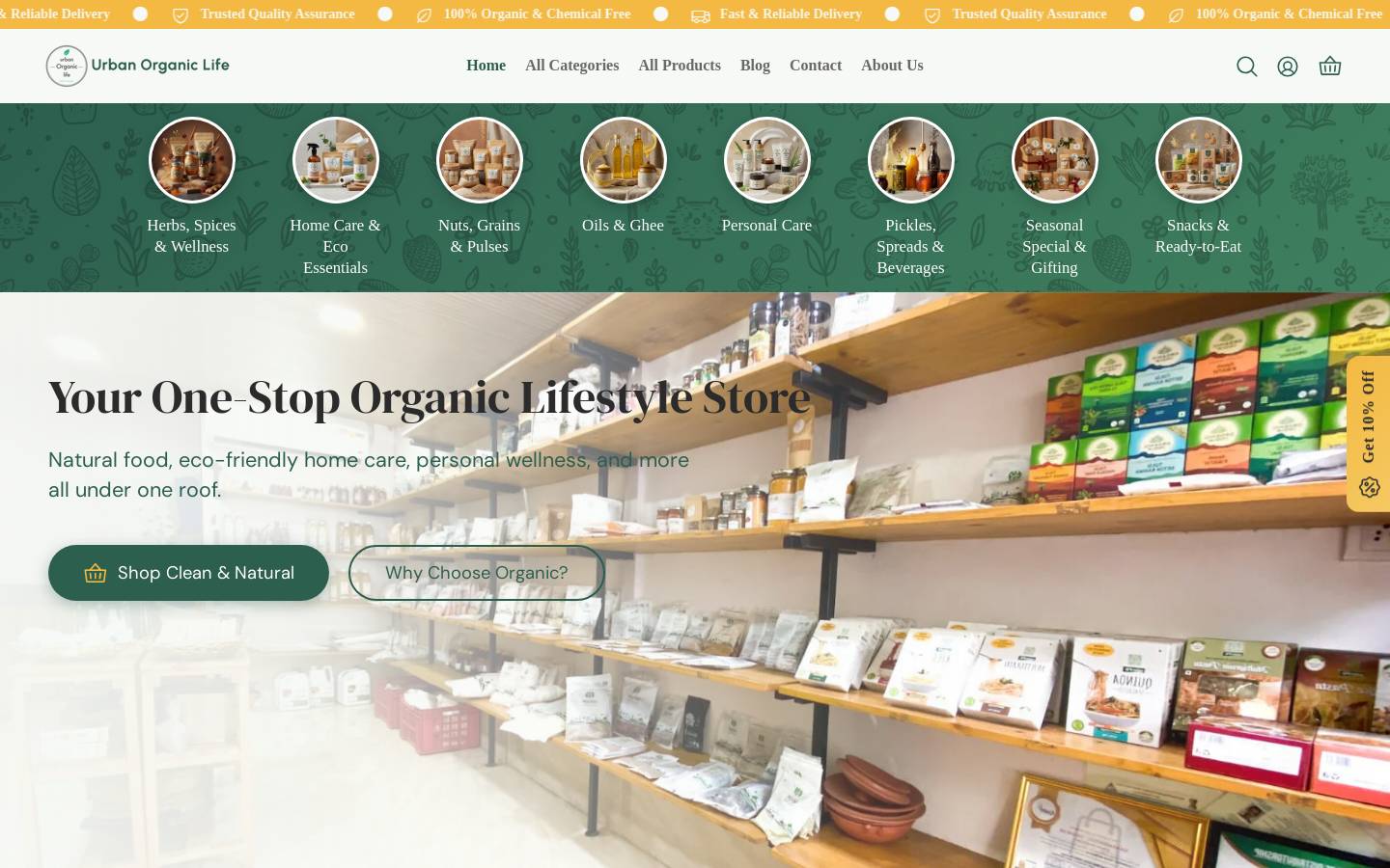 urbanorganiclife.com homepage screenshot