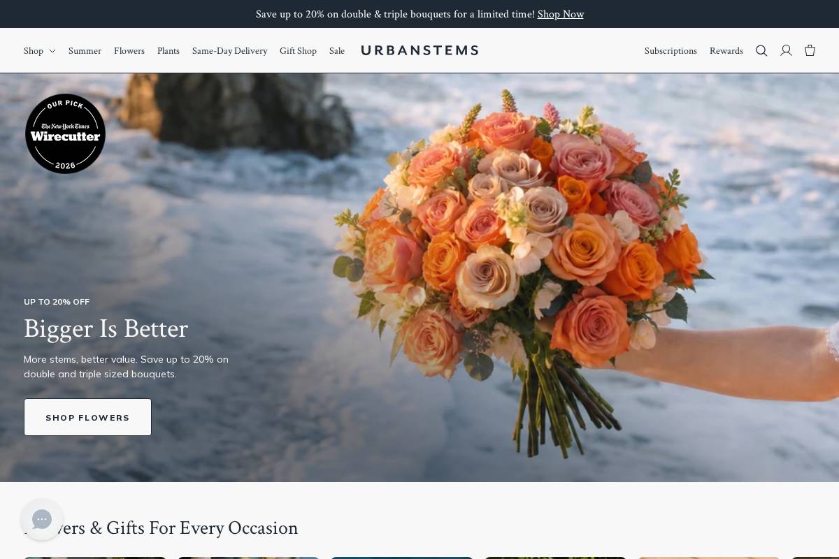 urbanstems.com homepage screenshot