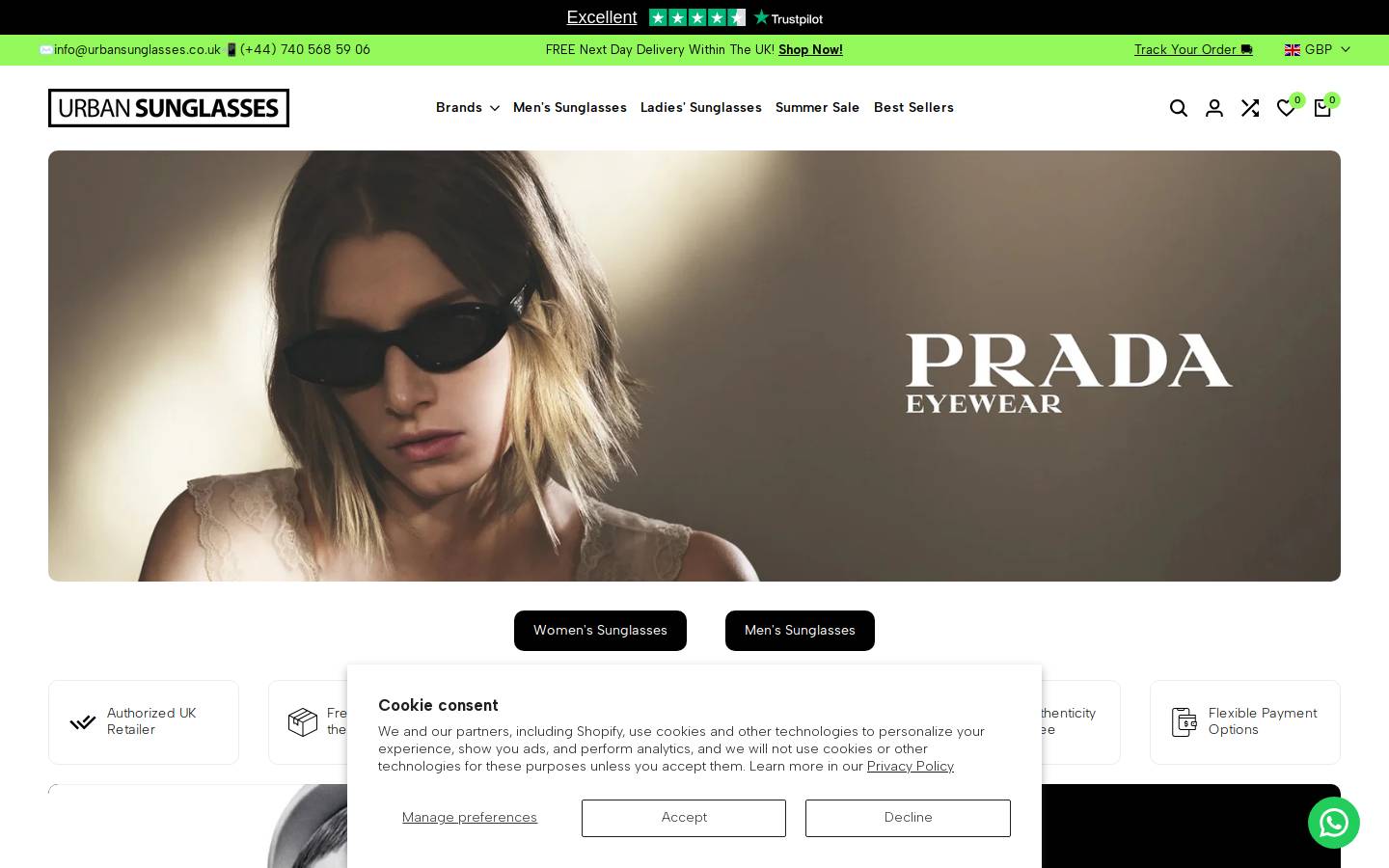 URBAN SUNGLASSES homepage screenshot