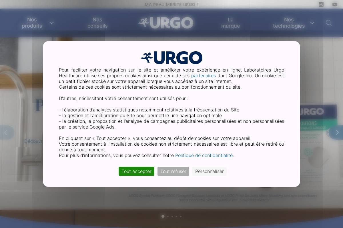 Laboratoire Urgo homepage screenshot